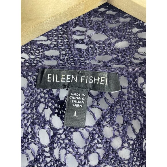 Eileen Fisher Open Knit Open Front Linen Metallic Longline Cardigan Womens Large - Picture 6 of 11